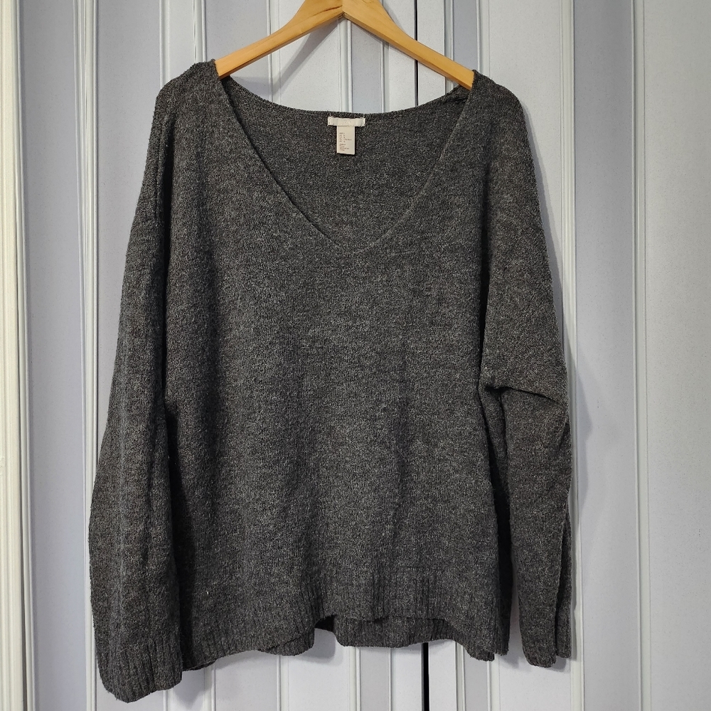 Grey H&M V-Neck Sweater Slouchy